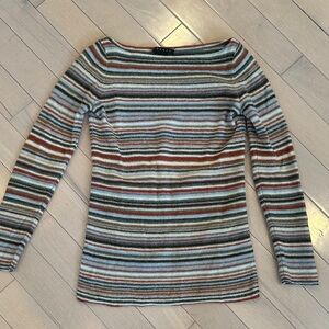 Theory Multicolor Striped Long Sleeve Lambswool Sweater M